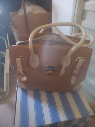 Bolso Peñalva Madrid 1944 Piel Marrón y Blanco