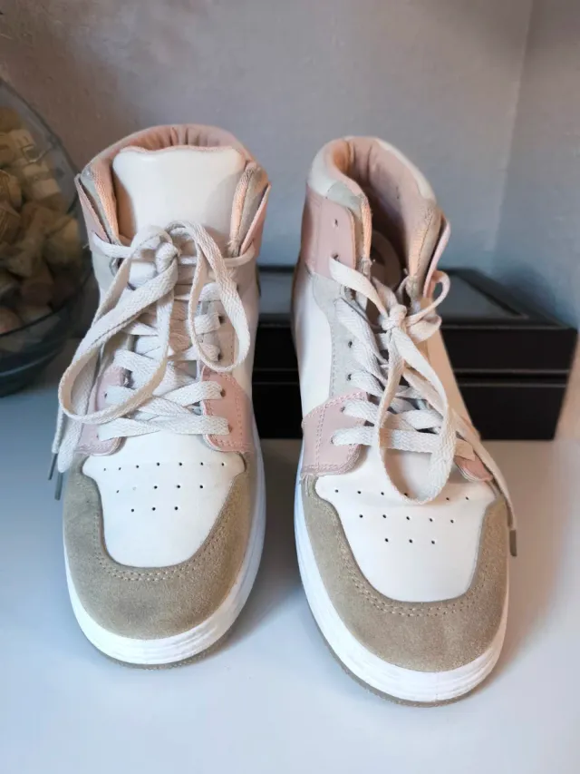 Zapatillas altas mujer rosa y blanco