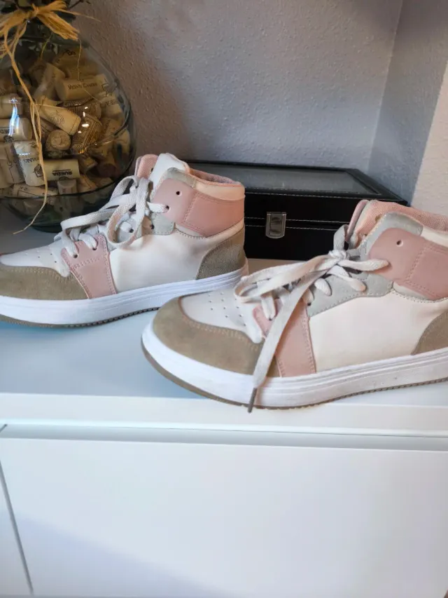 Zapatillas altas mujer rosa y blanco