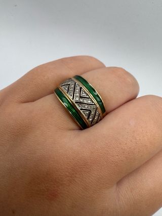 011-01-00383 ANILLO VERDE Y BRILLANTES ORO 9K