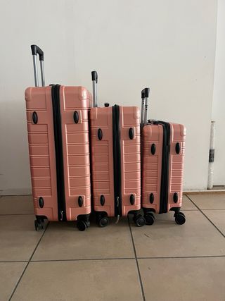 Juego 3 maletas rosa con doble rueda

