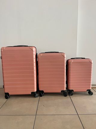 Juego 3 maletas rosa con doble rueda
