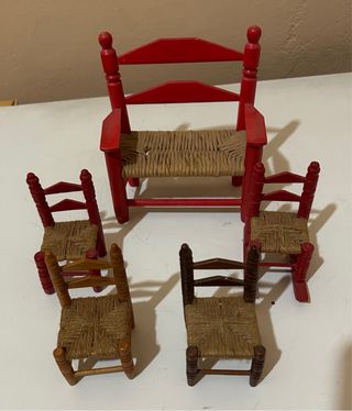 Mini Sillas Madera y Mimbre (Rojo/Marrón)