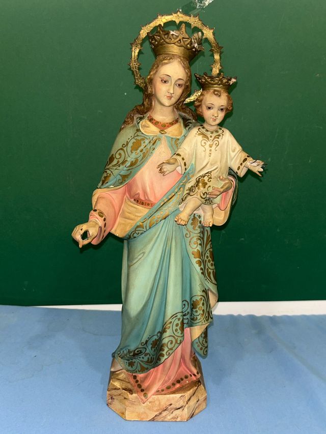 ANTIGUA VIRGEN MARÍA AUXILIADORA CON NIÑO 43 cm