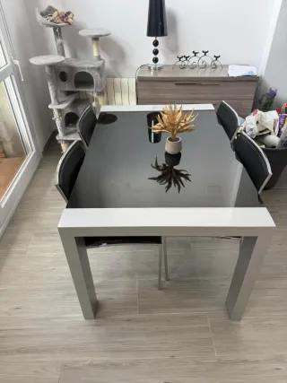 Mesa Comedor Cristal y Metal Negra/Plateada