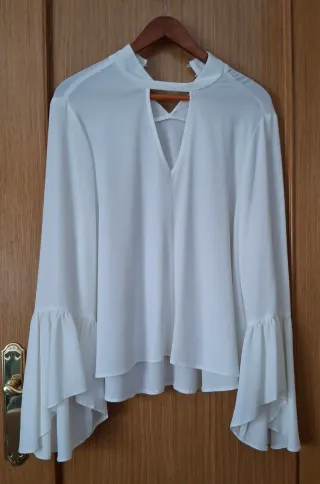 Blusa Blanca Mujer Manga Campana