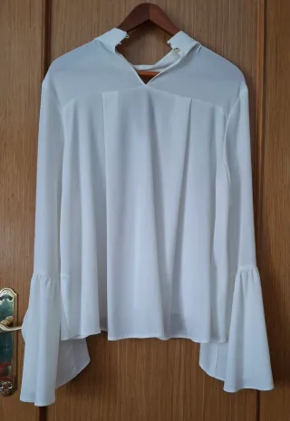 Blusa Blanca Mujer Manga Campana