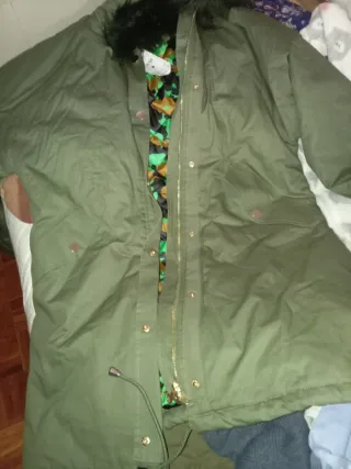 Parka Oversize Talla M Verde y Multicolor