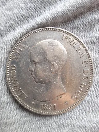 5 Pesetas Plata Alfonso XIII 1891