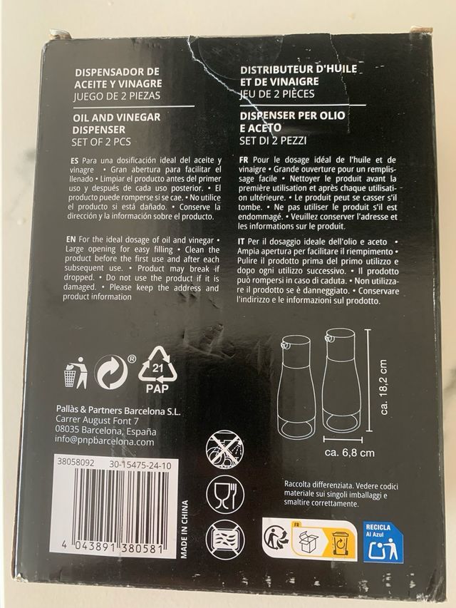 Juego Dispensador Aceite/Vinagre