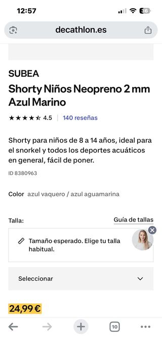 Neopreno corto azul con cremallera