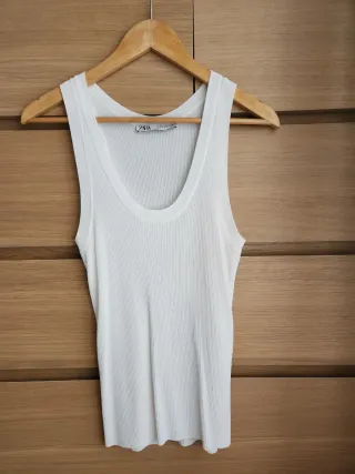 Top Zara blanco canalé