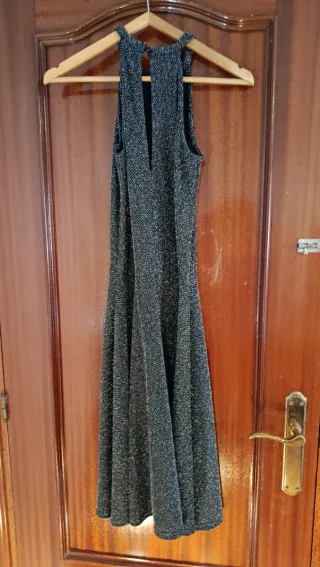Vestido fiesta brillante negro y plateado