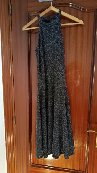 Vestido fiesta brillante negro y plateado