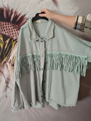 Chaqueta fiesta flecos verde agua 