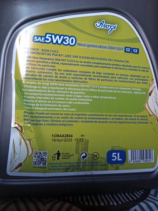 Aceite Aurgi 5W30 1L Nuevo