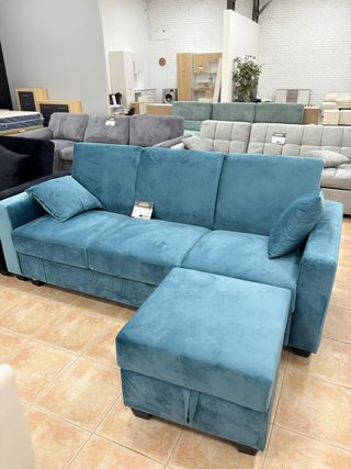 Sofá Cama 3 Plazas + Sillón Azul /almacenamiento