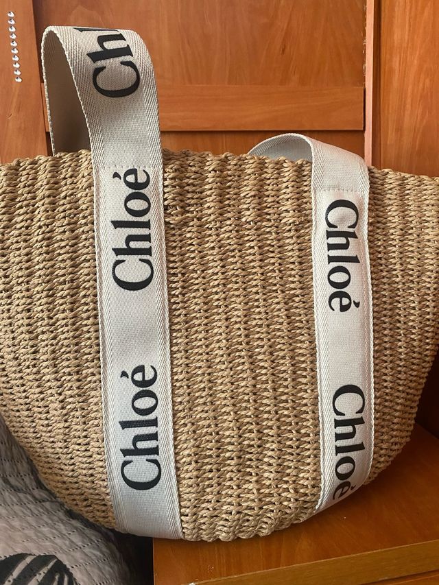 Bolso de rafia Chloe beige y marrón
