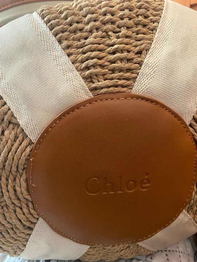 Bolso de rafia Chloe beige y marrón