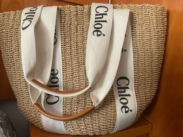 Bolso de rafia Chloe beige y marrón