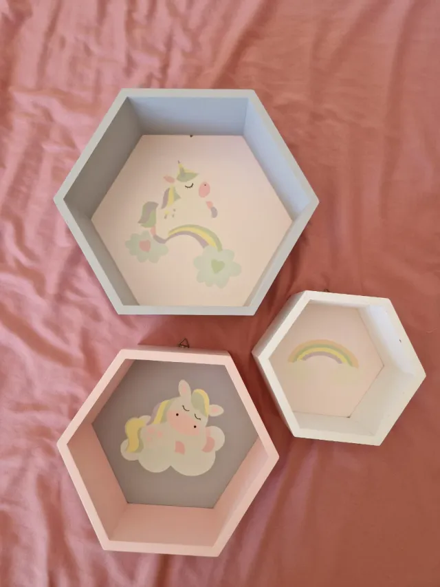 Set 3 mensole esagonali cameretta unicorni