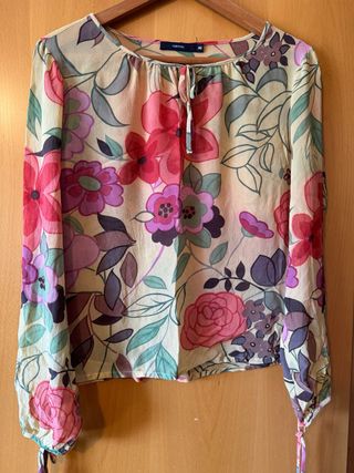 Blusa Cortefiel Seda Estampada Talla 40