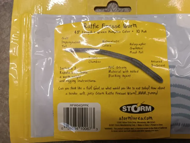 Adesivi Storm Rattle Finesse Worm da 4,5"