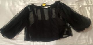 Top Zara Transparente Mangas Abullonadas Talla S
