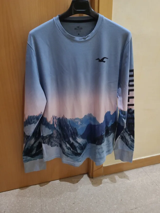 Camiseta Hollister XL Manga Larga Azul