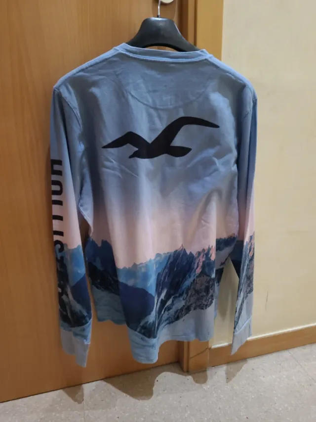 Camiseta Hollister XL Manga Larga Azul