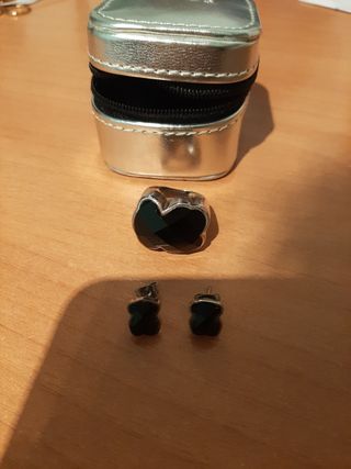Conjunto Tous Anillo y Pendientes Negro/Plata