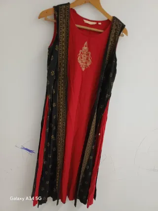 Vestito kurta donna M nero e rosso