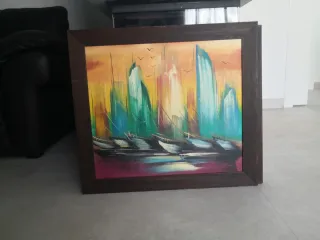 Cuadro pintado a mano con marco. Precio por unidad