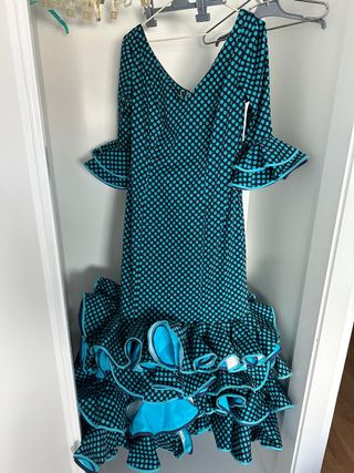 Vestido Flamenca Lunares Azul Negro