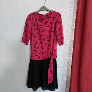 Vestido Vintage Rosa y Negro Talla L