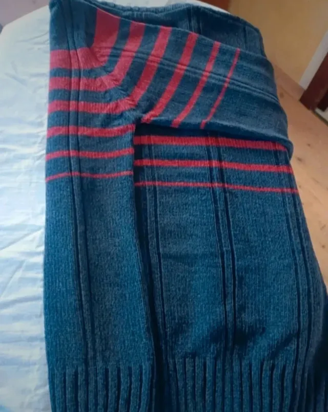 Maglione ciniglia blu/rosso L uomo