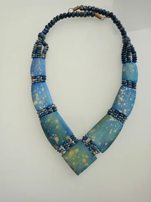 Collar Hueso Camello Azul/Verde