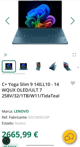 Portátil 14 4K OLED Tactil
Intel ULTRA 7 
32GB-1TB