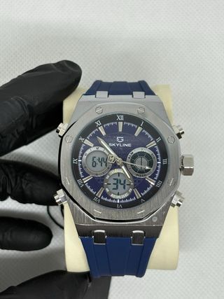 Reloj Skyline Analógico-Digital Azul y Plateado