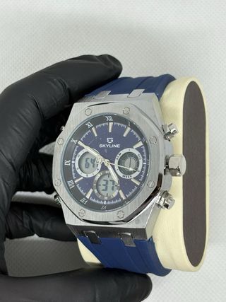 Reloj Skyline Analógico-Digital Azul y Plateado