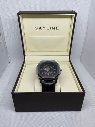 Reloj Skyline Esqueleto Negro y Plateado