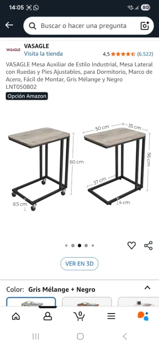 Mesa auxiliar sofá/dormitorio con ruedas