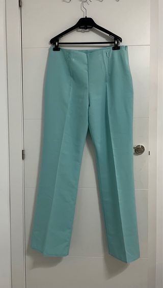 Pantalón de vestir mujer pinzas turquesa