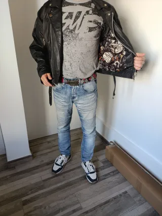 Cazadora de Cuero Biker (Talla S, pero es más M