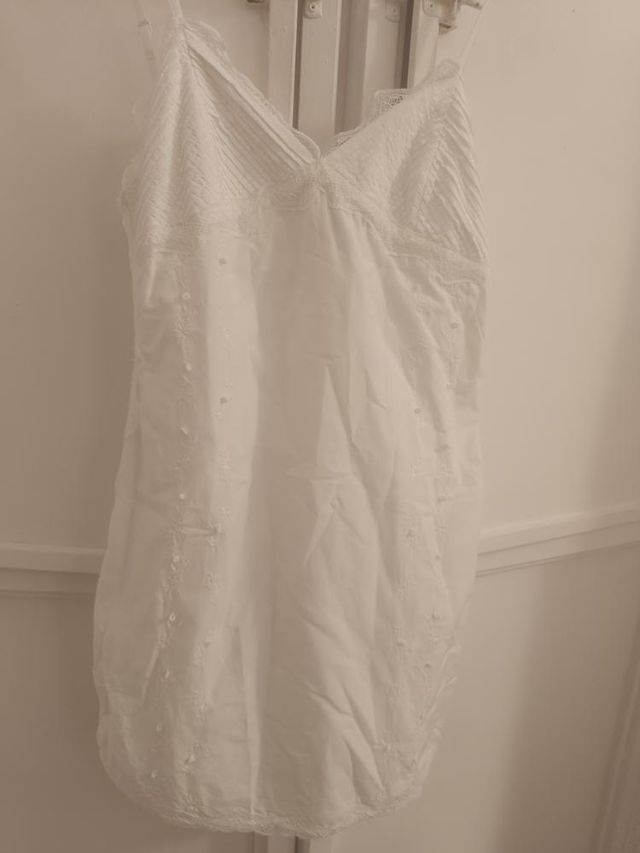 Vestido Zara S Algodón Bordado Encaje Blanco