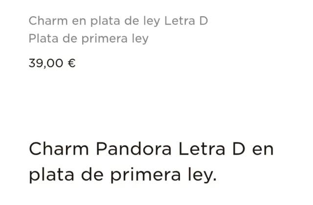 Letra D Plata Pandora