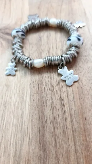 Pulsera Plata Perlas Agua Dulce Ositos