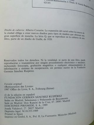 RESTAURACIÓN DE LIBROS. Stéphane Ibert 1987