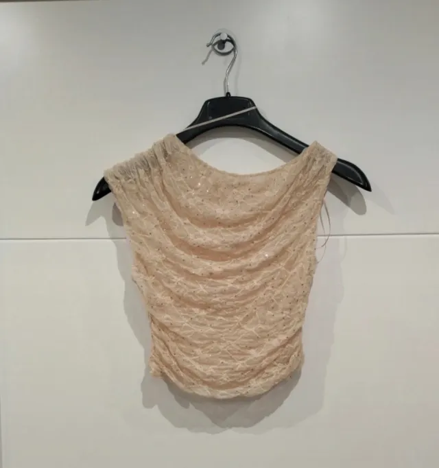 Top Zara brillos beige