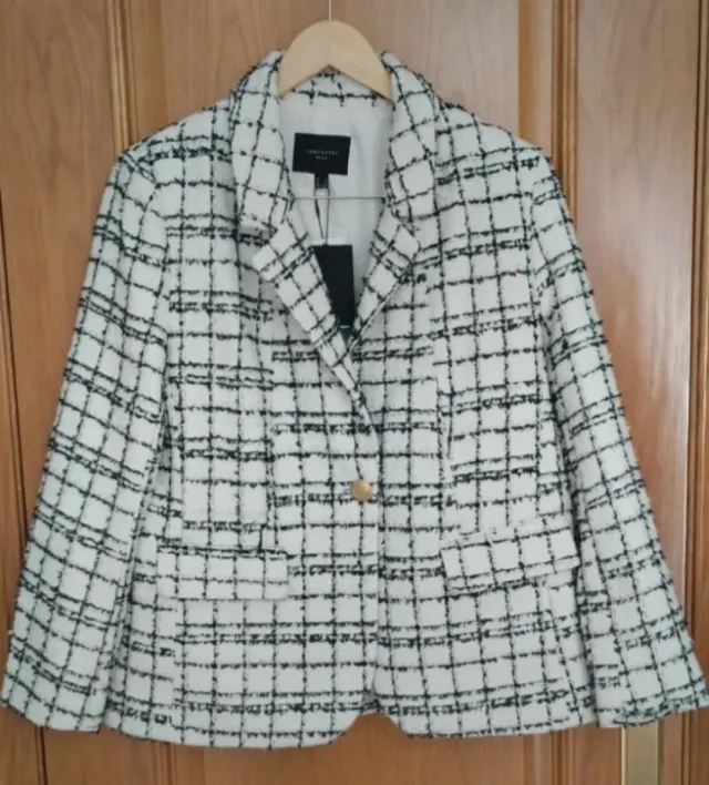 Chaqueta Cortefiel Cuadros Blanco y Negro
